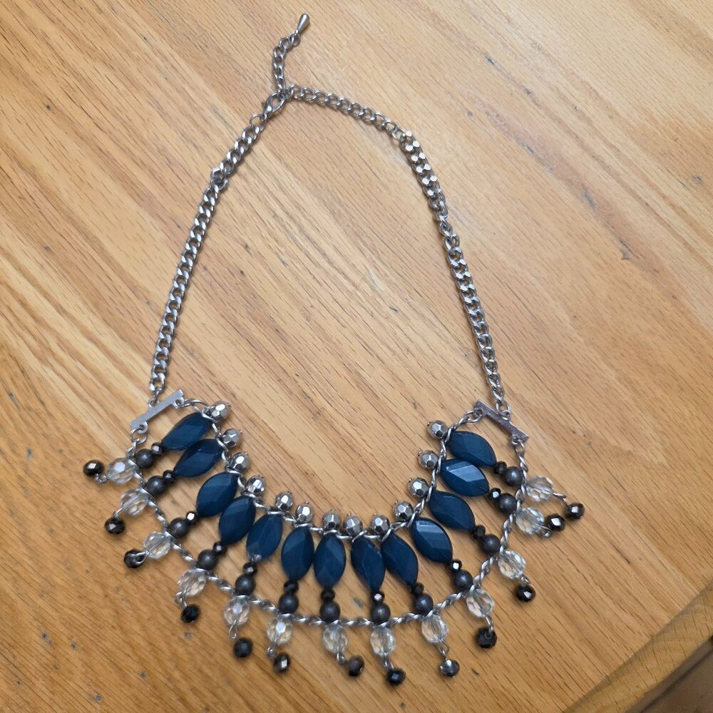 Etsy Faux Saphire Artisan Beaded Bib Chain Necklace